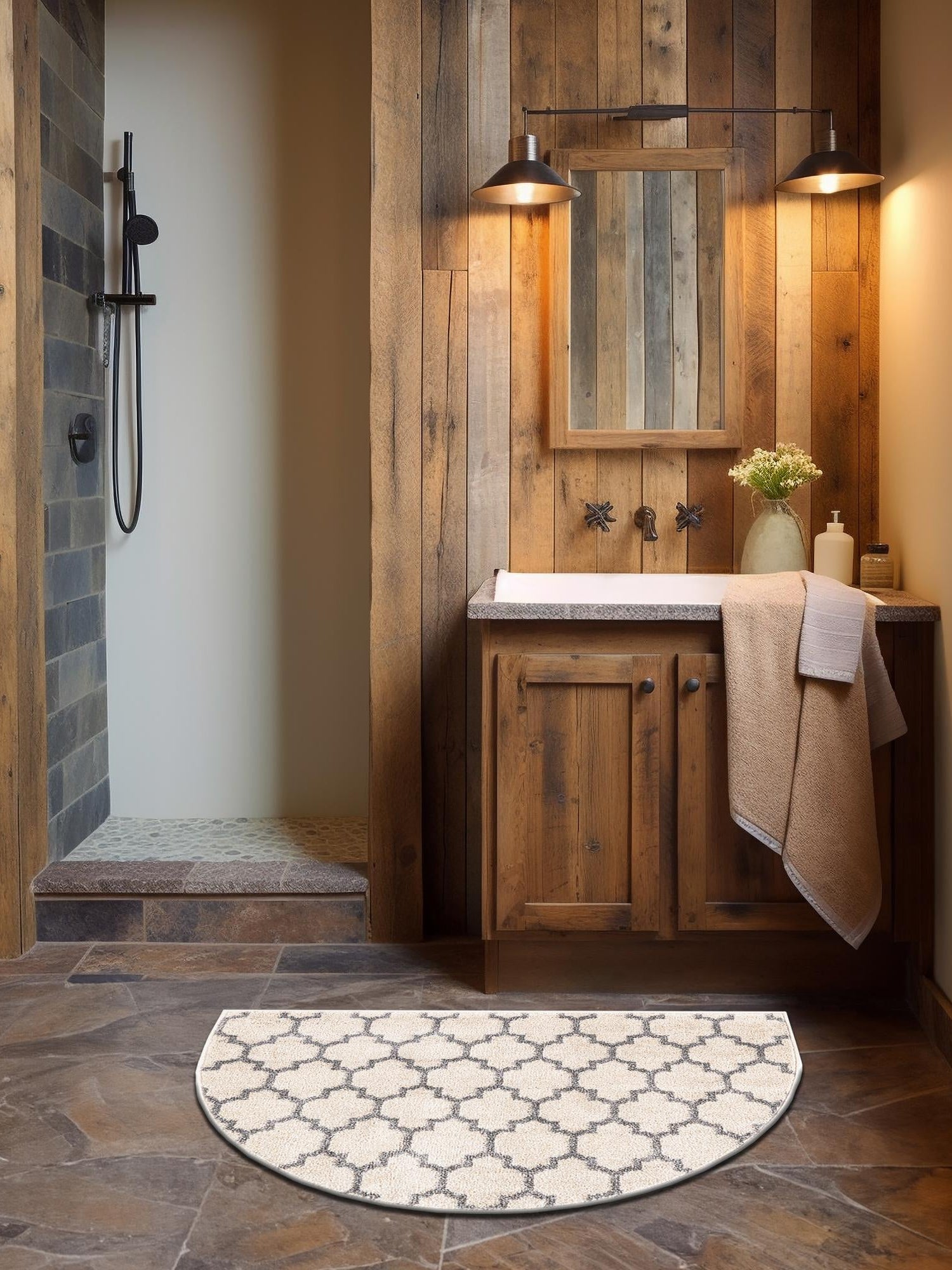 Beige and Gray 2' 2 x 3' 7 Trellis Hearth Area Rug