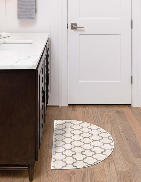 Beige and Gray 2' 2 x 3' 7 Trellis Hearth Half-Round Semicircle Area Rug Geometric Modern Unique Durable Easy Clean Carpet for Contemporary Interior Design for Sale at Rug Engine