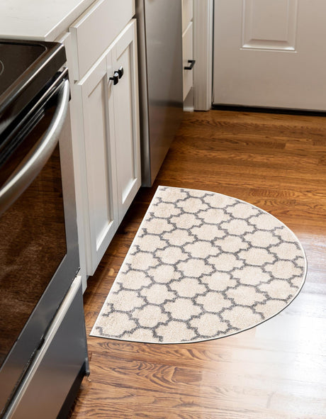 Beige and Gray 2' 2 x 3' 7 Trellis Hearth Half-Round Semicircle Area Rug Geometric Modern Unique Durable Easy Clean Carpet for Contemporary Interior Design for Sale at Rug Engine