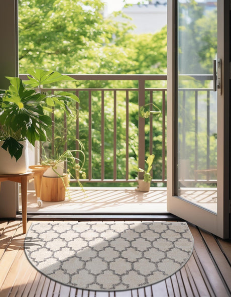 Beige and Gray 2' 7 x 4' 1 Trellis Hearth Half-Round Semicircle Area Rug Geometric Modern Unique Durable Easy Clean Carpet for Contemporary Interior Design for Sale at Rug Engine