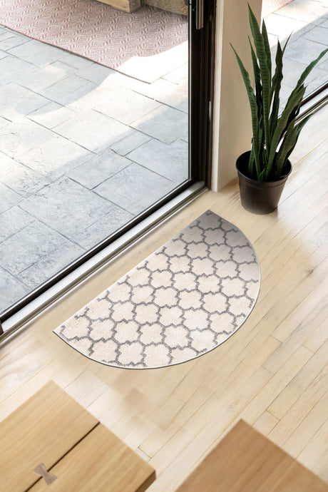 Beige and Gray 2' 7 x 4' 1 Trellis Hearth Half-Round Semicircle Area Rug Geometric Modern Unique Durable Easy Clean Carpet for Contemporary Interior Design for Sale at Rug Engine