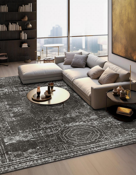 Dark Gray 5' 3 x 5' 3 Bromley Square Area Rug 100% Polypropylene With Cotton Backing Vintage Distressed Colorful Traditional Carpet for Living Dining Rooms Offices for Sale at Rug Engine