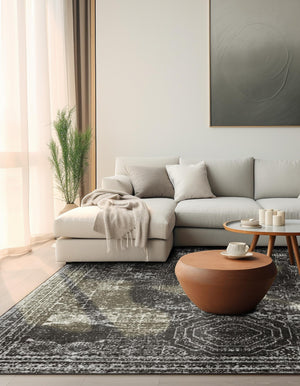 Dark Gray 5' 3 x 5' 3 Bromley Square Area Rug 100% Polypropylene With Cotton Backing Vintage Distressed Colorful Traditional Carpet for Living Dining Rooms Offices for Sale at Rug Engine