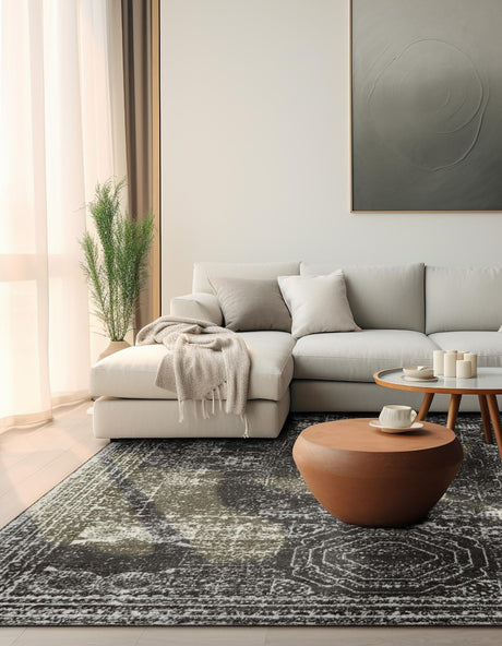 Dark Gray 5' 3 x 5' 3 Bromley Square Area Rug 100% Polypropylene With Cotton Backing Vintage Distressed Colorful Traditional Carpet for Living Dining Rooms Offices for Sale at Rug Engine