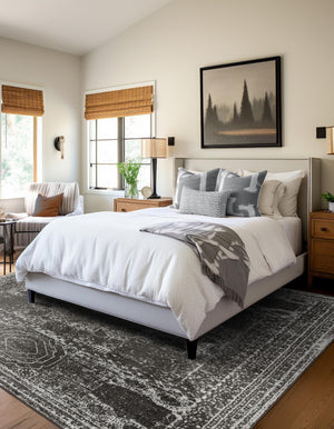 Dark Gray 5' 3 x 5' 3 Bromley Square Area Rug 100% Polypropylene With Cotton Backing Vintage Distressed Colorful Traditional Carpet for Living Dining Rooms Offices for Sale at Rug Engine