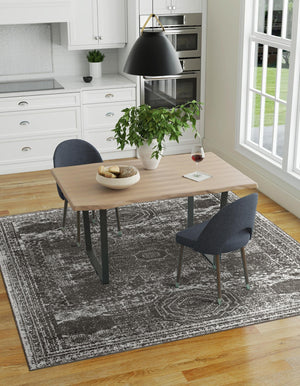 Dark Gray 5' 3 x 5' 3 Bromley Square Area Rug 100% Polypropylene With Cotton Backing Vintage Distressed Colorful Traditional Carpet for Living Dining Rooms Offices for Sale at Rug Engine