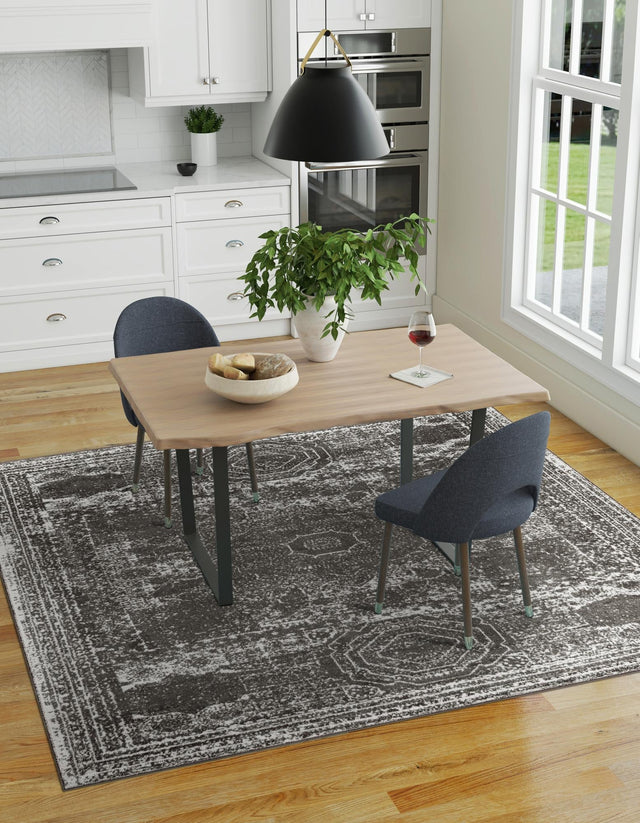 Dark Gray 5' 3 x 5' 3 Bromley Square Area Rug 100% Polypropylene With Cotton Backing Vintage Distressed Colorful Traditional Carpet for Living Dining Rooms Offices for Sale at Rug Engine