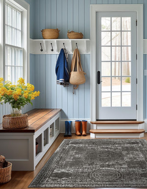 Dark Gray 5' 3 x 5' 3 Bromley Square Area Rug 100% Polypropylene With Cotton Backing Vintage Distressed Colorful Traditional Carpet for Living Dining Rooms Offices for Sale at Rug Engine