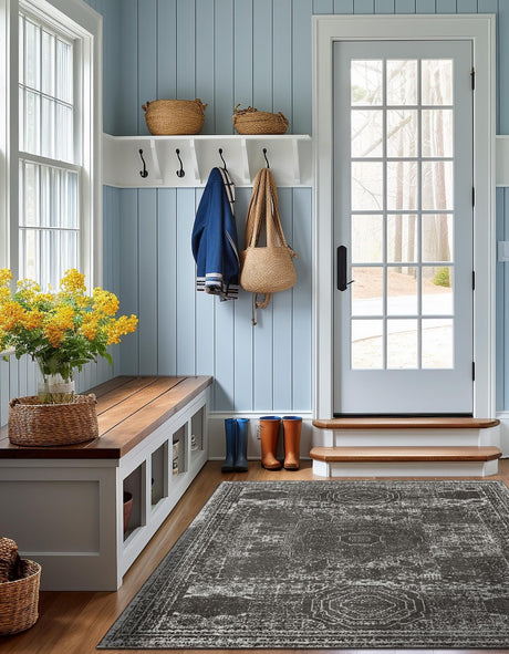 Dark Gray 5' 3 x 5' 3 Bromley Square Area Rug 100% Polypropylene With Cotton Backing Vintage Distressed Colorful Traditional Carpet for Living Dining Rooms Offices for Sale at Rug Engine