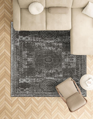 Dark Gray 5' 3 x 5' 3 Bromley Square Area Rug 100% Polypropylene With Cotton Backing Vintage Distressed Colorful Traditional Carpet for Living Dining Rooms Offices for Sale at Rug Engine