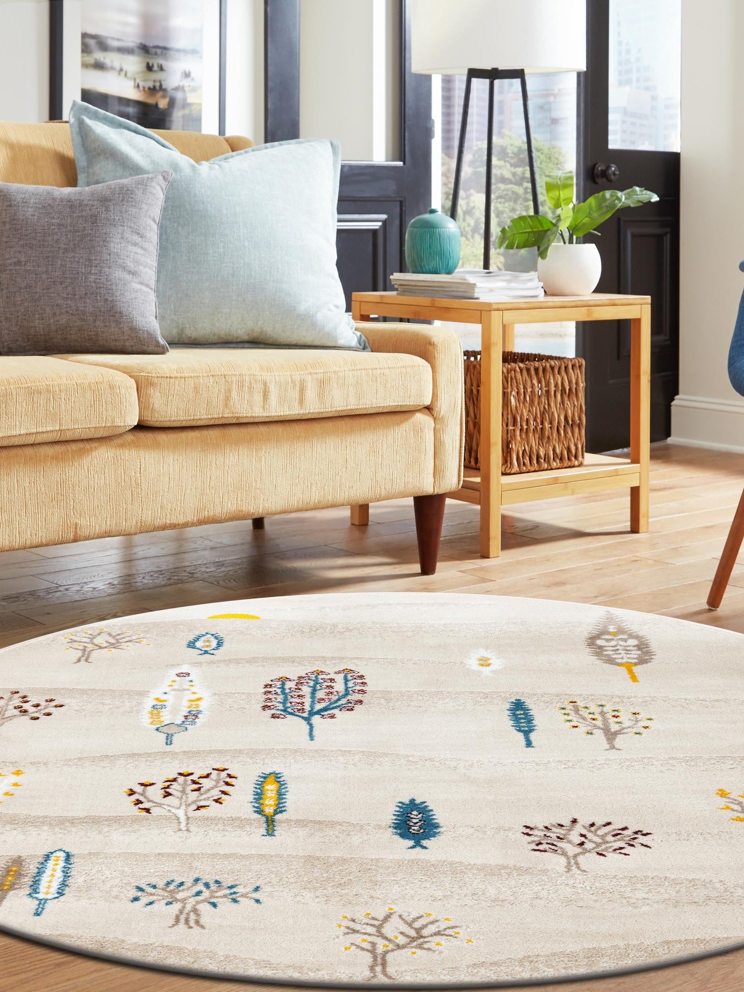 Ivory 3' 1 x 3' 1 Laguna Round Area Rug 100% Polypropylene Modern Contemporary Carpet for Bedrooms, Living Room, Dining, Office for Sale at Rug Engine