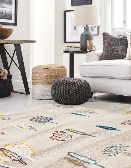Ivory 7' 10 x 7' 10 Laguna Round Area Rug 100% Polypropylene Modern Contemporary Carpet for Bedrooms, Living Room, Dining, Office for Sale at Rug Engine