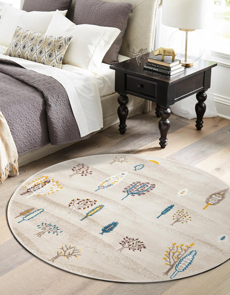 Ivory 3' 1 x 3' 1 Laguna Round Area Rug 100% Polypropylene Modern Contemporary Carpet for Bedrooms, Living Room, Dining, Office for Sale at Rug Engine
