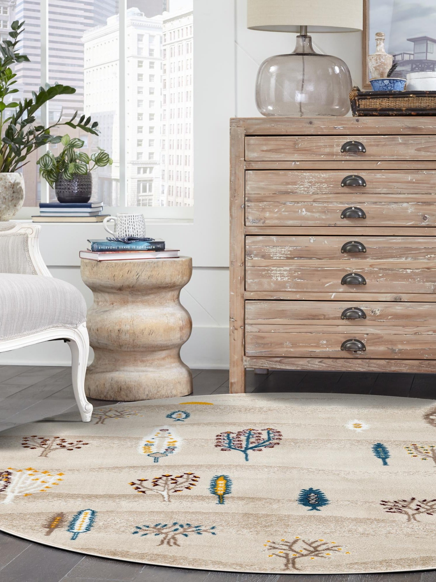 Ivory 3' 1 x 3' 1 Laguna Round Area Rug 100% Polypropylene Modern Contemporary Carpet for Bedrooms, Living Room, Dining, Office for Sale at Rug Engine