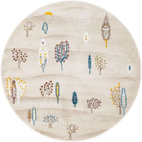 Ivory 5' 3 x 5' 3 Laguna Round Area Rug 100% Polypropylene Modern Contemporary Carpet for Bedrooms, Living Room, Dining, Office for Sale at Rug Engine