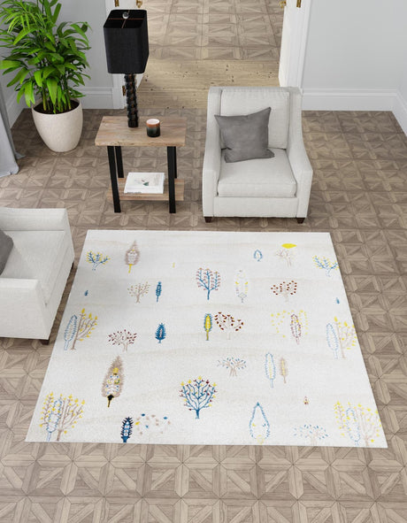 Ivory 7' 10 x 7' 10 Laguna Square Area Rug 100% Polypropylene Modern Contemporary Carpet for Bedrooms, Living Room, Dining, Office for Sale at Rug Engine