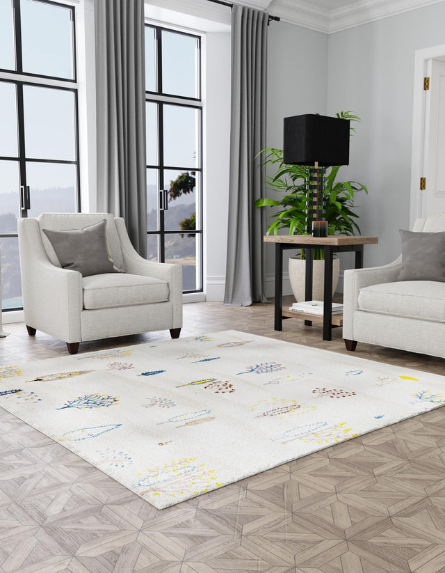 Ivory 7' 10 x 7' 10 Laguna Square Area Rug 100% Polypropylene Modern Contemporary Carpet for Bedrooms, Living Room, Dining, Office for Sale at Rug Engine
