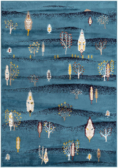 Blue 4' 1 x 6' 1 Laguna Rectangle Area Rug 100% Polypropylene Modern Contemporary Carpet for Bedrooms, Living Room, Dining, Office for Sale at Rug Engine