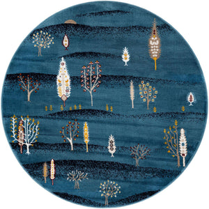 Blue 5' 3 x 5' 3 Laguna Round Area Rug 100% Polypropylene Modern Contemporary Carpet for Bedrooms, Living Room, Dining, Office for Sale at Rug Engine