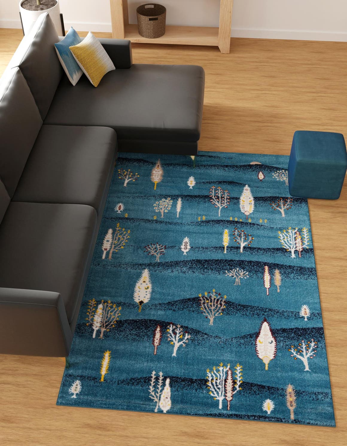 Blue 7' 1 x 10' Laguna Rectangle Area Rug 100% Polypropylene Modern Contemporary Carpet for Bedrooms, Living Room, Dining, Office for Sale at Rug Engine