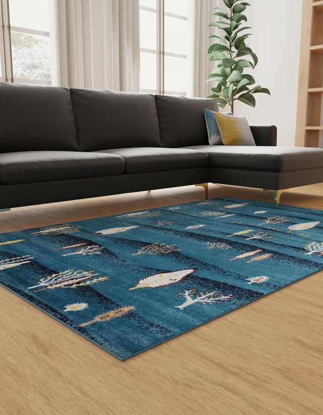 Blue 3' 1 x 5' 3 Laguna Rectangle Area Rug 100% Polypropylene Modern Contemporary Carpet for Bedrooms, Living Room, Dining, Office for Sale at Rug Engine