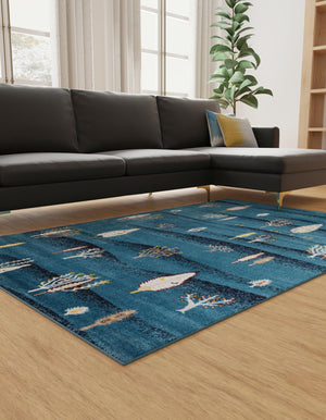 Blue 7' 1 x 10' Laguna Rectangle Area Rug 100% Polypropylene Modern Contemporary Carpet for Bedrooms, Living Room, Dining, Office for Sale at Rug Engine