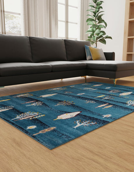 Blue 7' 1 x 10' Laguna Rectangle Area Rug 100% Polypropylene Modern Contemporary Carpet for Bedrooms, Living Room, Dining, Office for Sale at Rug Engine