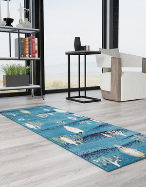 Blue 2' 7 x 8' Laguna Runner Area Rug 100% Polypropylene Modern Contemporary Carpet for Bedrooms, Living Room, Dining, Office for Sale at Rug Engine