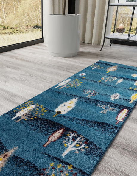 Blue 2' 7 x 8' Laguna Runner Area Rug 100% Polypropylene Modern Contemporary Carpet for Bedrooms, Living Room, Dining, Office for Sale at Rug Engine