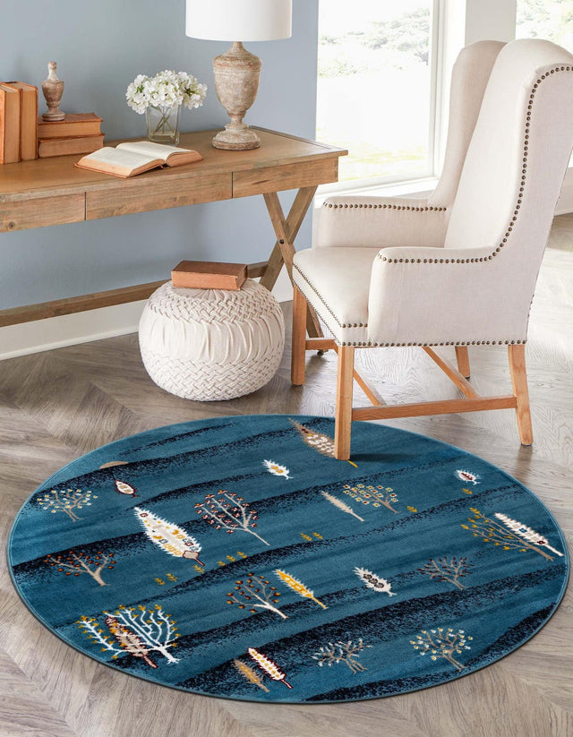 Blue 7' 10 x 7' 10 Laguna Round Area Rug 100% Polypropylene Modern Contemporary Carpet for Bedrooms, Living Room, Dining, Office for Sale at Rug Engine