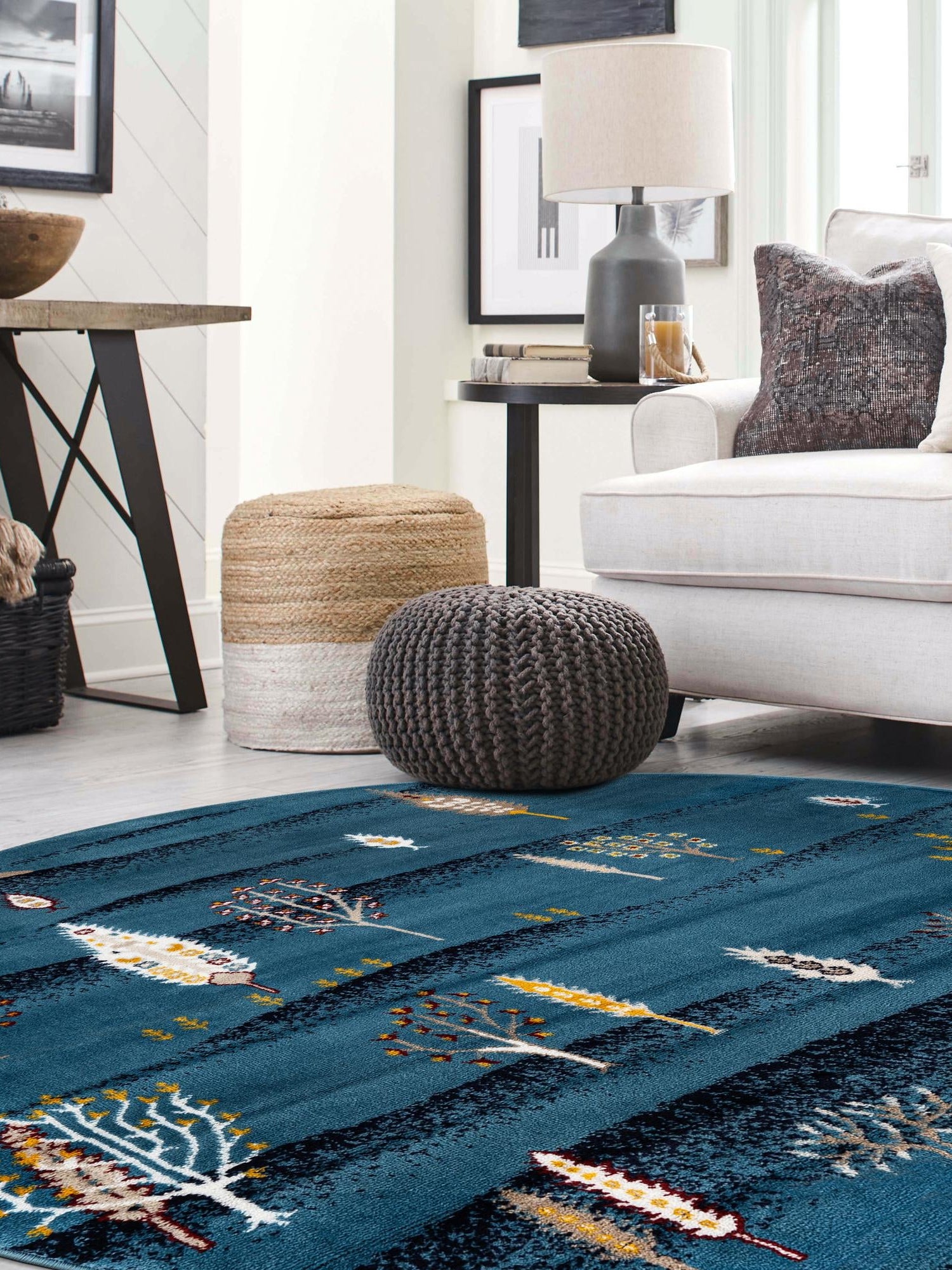 Blue 5' 3 x 5' 3 Laguna Round Area Rug 100% Polypropylene Modern Contemporary Carpet for Bedrooms, Living Room, Dining, Office for Sale at Rug Engine