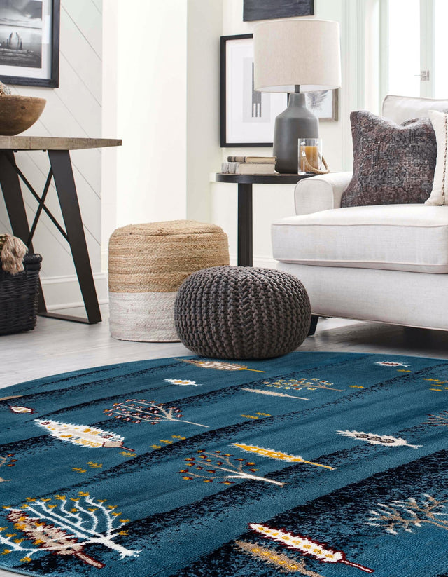 Blue 5' 3 x 5' 3 Laguna Round Area Rug 100% Polypropylene Modern Contemporary Carpet for Bedrooms, Living Room, Dining, Office for Sale at Rug Engine