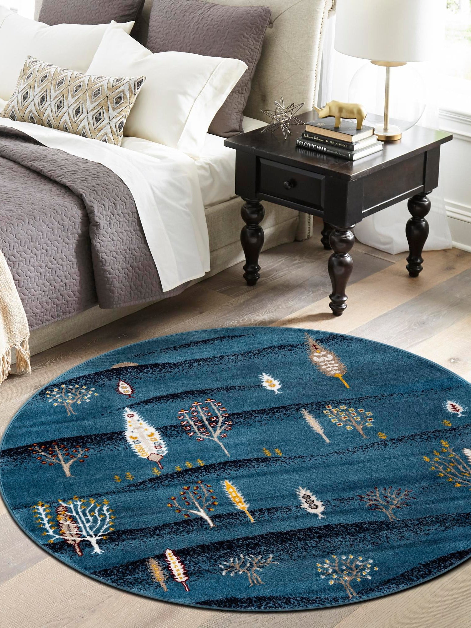 Blue 5' 3 x 5' 3 Laguna Round Area Rug 100% Polypropylene Modern Contemporary Carpet for Bedrooms, Living Room, Dining, Office for Sale at Rug Engine