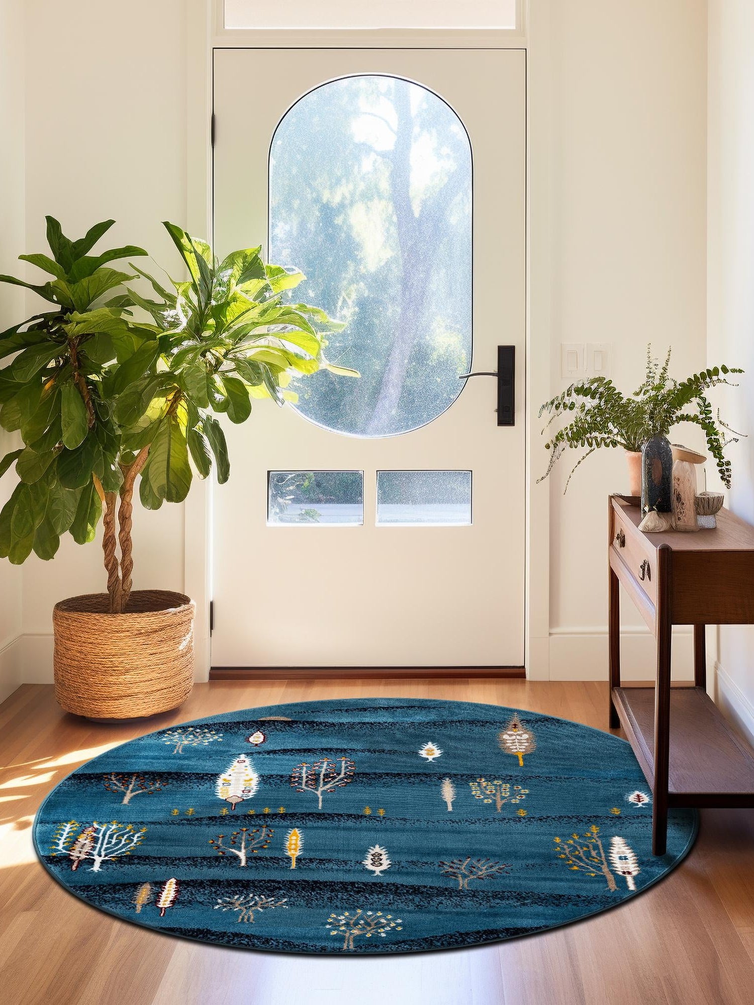 Blue 5' 3 x 5' 3 Laguna Round Area Rug 100% Polypropylene Modern Contemporary Carpet for Bedrooms, Living Room, Dining, Office for Sale at Rug Engine