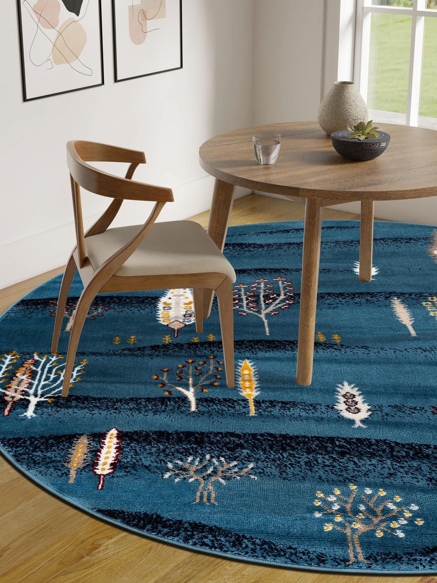 Blue 5' 3 x 5' 3 Laguna Round Area Rug 100% Polypropylene Modern Contemporary Carpet for Bedrooms, Living Room, Dining, Office for Sale at Rug Engine