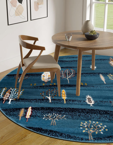 Blue 5' 3 x 5' 3 Laguna Round Area Rug 100% Polypropylene Modern Contemporary Carpet for Bedrooms, Living Room, Dining, Office for Sale at Rug Engine