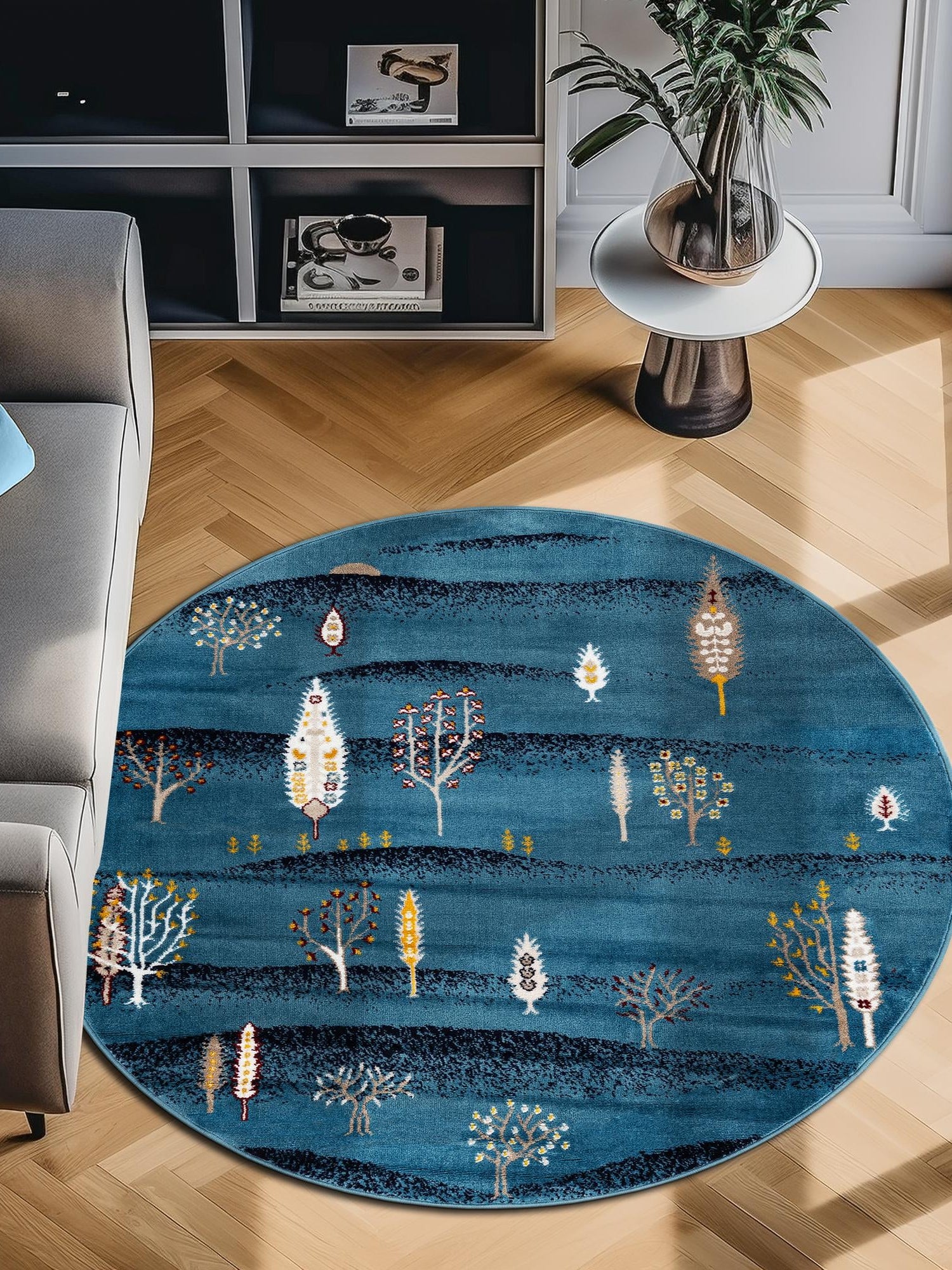 Blue 5' 3 x 5' 3 Laguna Round Area Rug 100% Polypropylene Modern Contemporary Carpet for Bedrooms, Living Room, Dining, Office for Sale at Rug Engine
