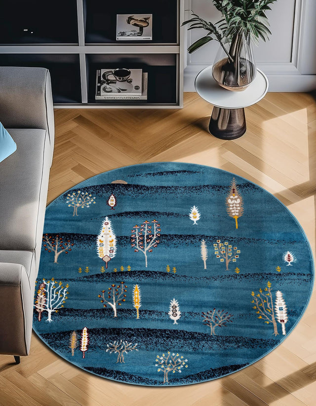Blue 5' 3 x 5' 3 Laguna Round Area Rug 100% Polypropylene Modern Contemporary Carpet for Bedrooms, Living Room, Dining, Office for Sale at Rug Engine