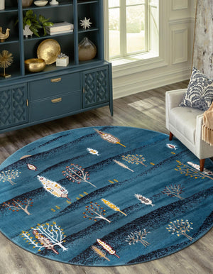 Blue 5' 3 x 5' 3 Laguna Round Area Rug 100% Polypropylene Modern Contemporary Carpet for Bedrooms, Living Room, Dining, Office for Sale at Rug Engine