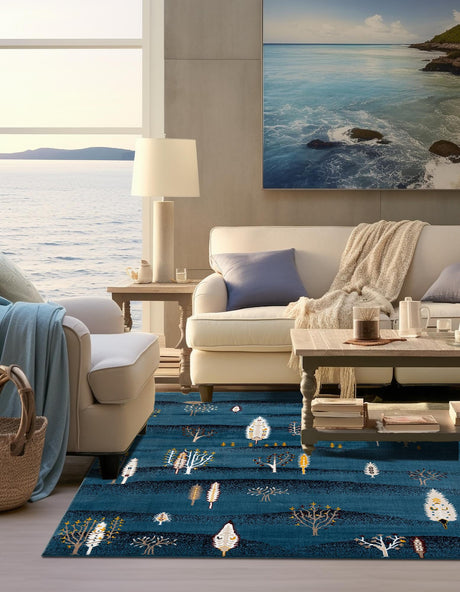 Blue 7' 10 x 7' 10 Laguna Square Area Rug 100% Polypropylene Modern Contemporary Carpet for Bedrooms, Living Room, Dining, Office for Sale at Rug Engine