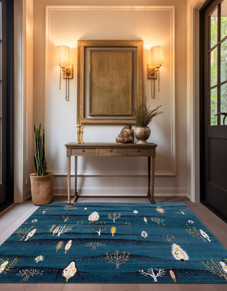 Blue 7' 10 x 7' 10 Laguna Square Area Rug 100% Polypropylene Modern Contemporary Carpet for Bedrooms, Living Room, Dining, Office for Sale at Rug Engine