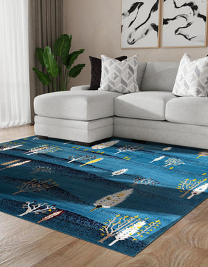Blue 7' 10 x 7' 10 Laguna Square Area Rug 100% Polypropylene Modern Contemporary Carpet for Bedrooms, Living Room, Dining, Office for Sale at Rug Engine