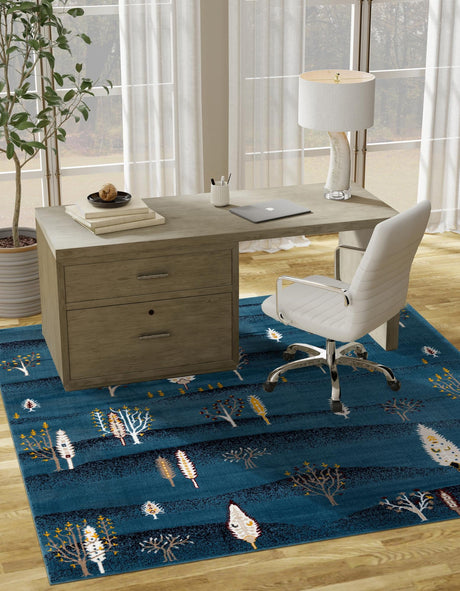 Blue 7' 10 x 7' 10 Laguna Square Area Rug 100% Polypropylene Modern Contemporary Carpet for Bedrooms, Living Room, Dining, Office for Sale at Rug Engine