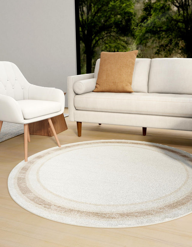Ivory 3' 1 x 3' 1 Laguna Round Area Rug 100% Polypropylene Modern Contemporary Carpet for Bedrooms, Living Room, Dining, Office for Sale at Rug Engine