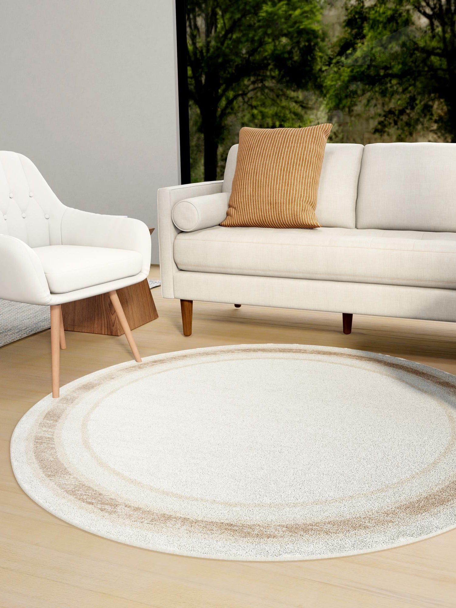 Ivory 5' 3 x 5' 3 Laguna Round Area Rug 100% Polypropylene Modern Contemporary Carpet for Bedrooms, Living Room, Dining, Office for Sale at Rug Engine