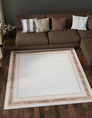 Ivory 7' 10 x 7' 10 Laguna Square Area Rug 100% Polypropylene Modern Contemporary Carpet for Bedrooms, Living Room, Dining, Office for Sale at Rug Engine