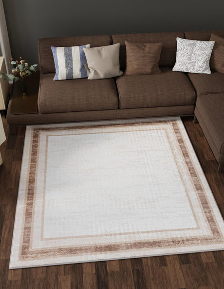 Ivory 7' 10 x 7' 10 Laguna Square Area Rug 100% Polypropylene Modern Contemporary Carpet for Bedrooms, Living Room, Dining, Office for Sale at Rug Engine
