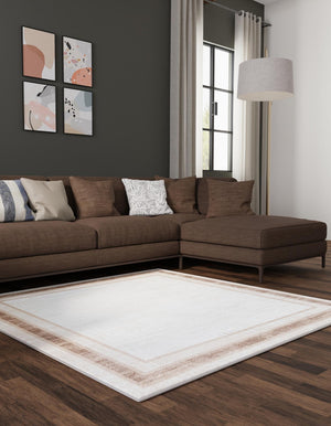 Ivory 7' 10 x 7' 10 Laguna Square Area Rug 100% Polypropylene Modern Contemporary Carpet for Bedrooms, Living Room, Dining, Office for Sale at Rug Engine