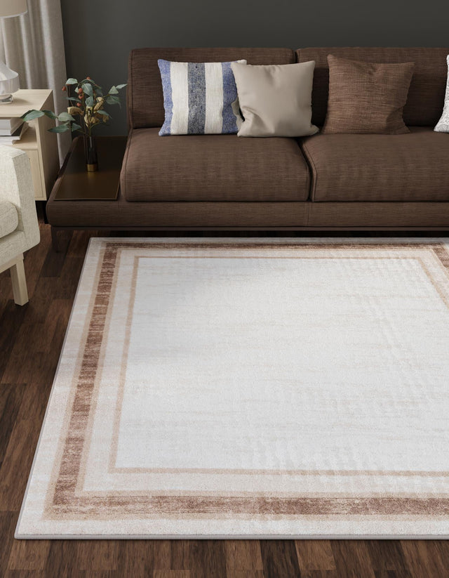 Ivory 7' 10 x 7' 10 Laguna Square Area Rug 100% Polypropylene Modern Contemporary Carpet for Bedrooms, Living Room, Dining, Office for Sale at Rug Engine