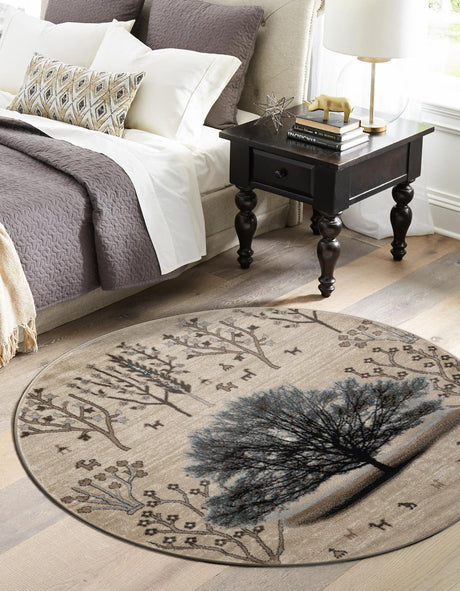 Beige 7' 10 x 7' 10 Laguna Round Area Rug 100% Polypropylene Modern Contemporary Carpet for Bedrooms, Living Room, Dining, Office for Sale at Rug Engine